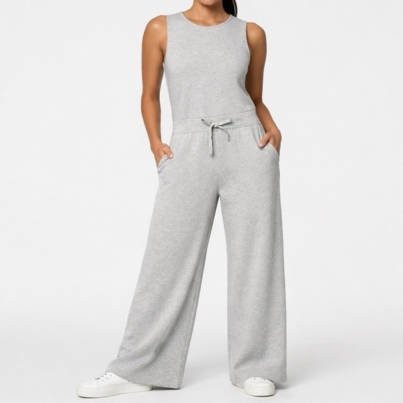 SPANX Pants - SPANX Air Essentials 1X Jumpsuit Sleeveless Gray Wide Leg Pockets Preppy Stretch